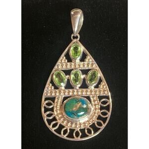 Sterling Silver and Peridot Pendant by PTI Made in India